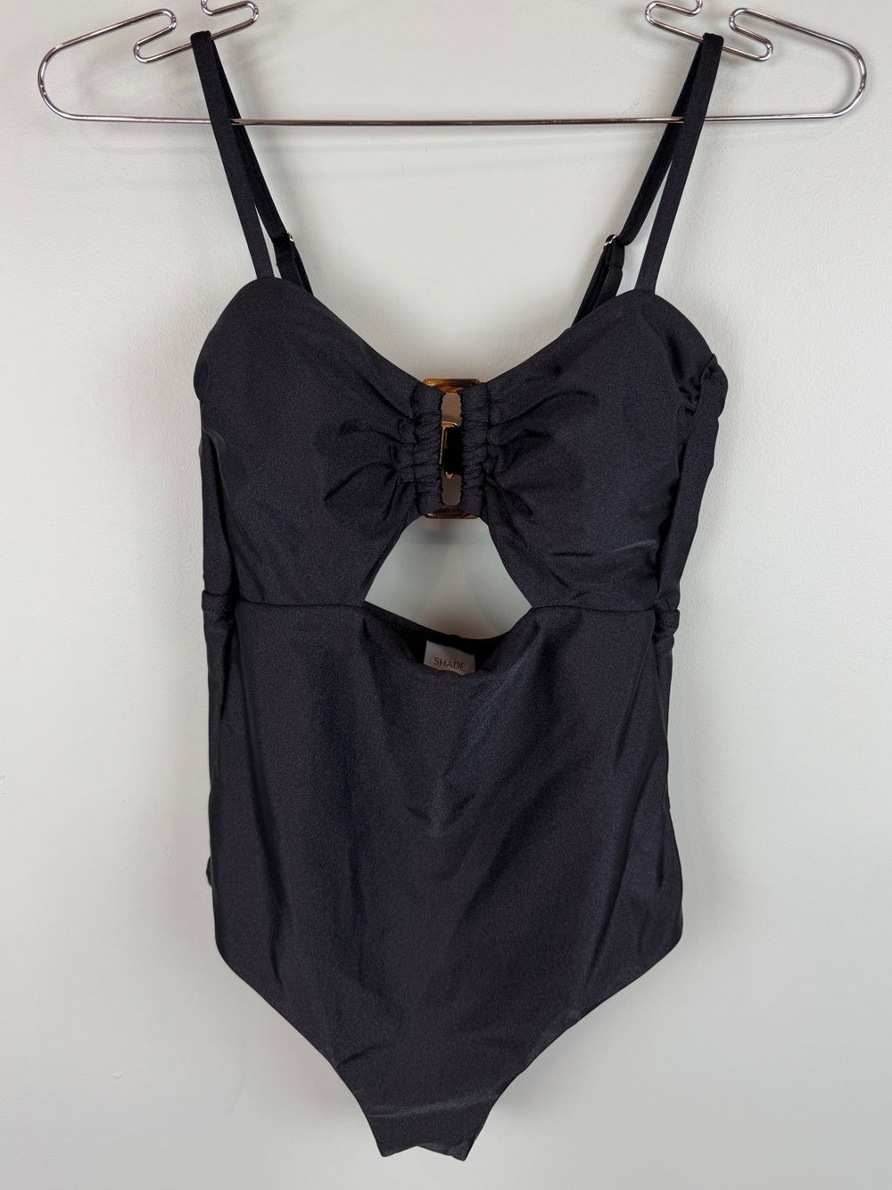 NWT Shade & Shore Black one-piece swimsuit with keyhole cutouts size XS